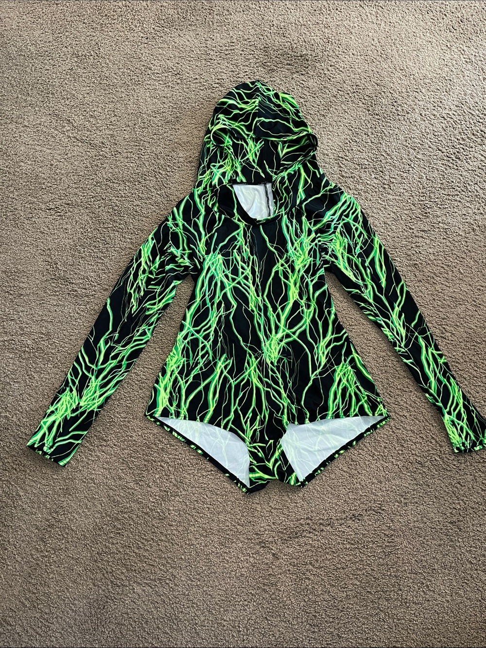 Coquetry Clothing Neon UV Green Lightning Print Long Sleeve Hoody Romper